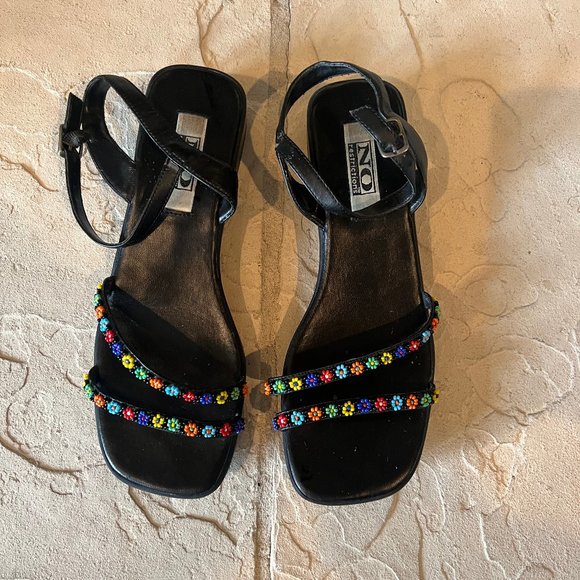 No Restrictions Shoes - Bright Floral Beaded Chunky heel Sandal, Size 7 1/2